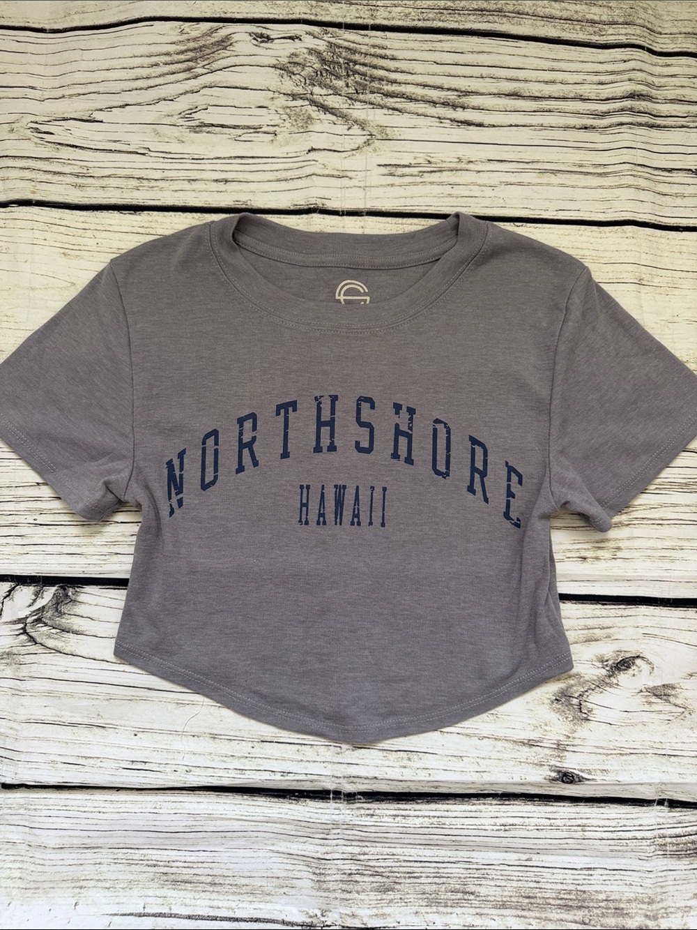 ♡ Social Culture Northshore Hawaii Gray Crop Top Baby Tee S